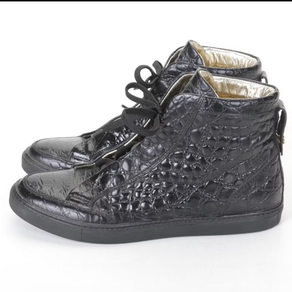 DSQUARED2 Black Croc-Embossed High-Top Sneakers. Italian leather. EU 38 - Picture 5 of 8